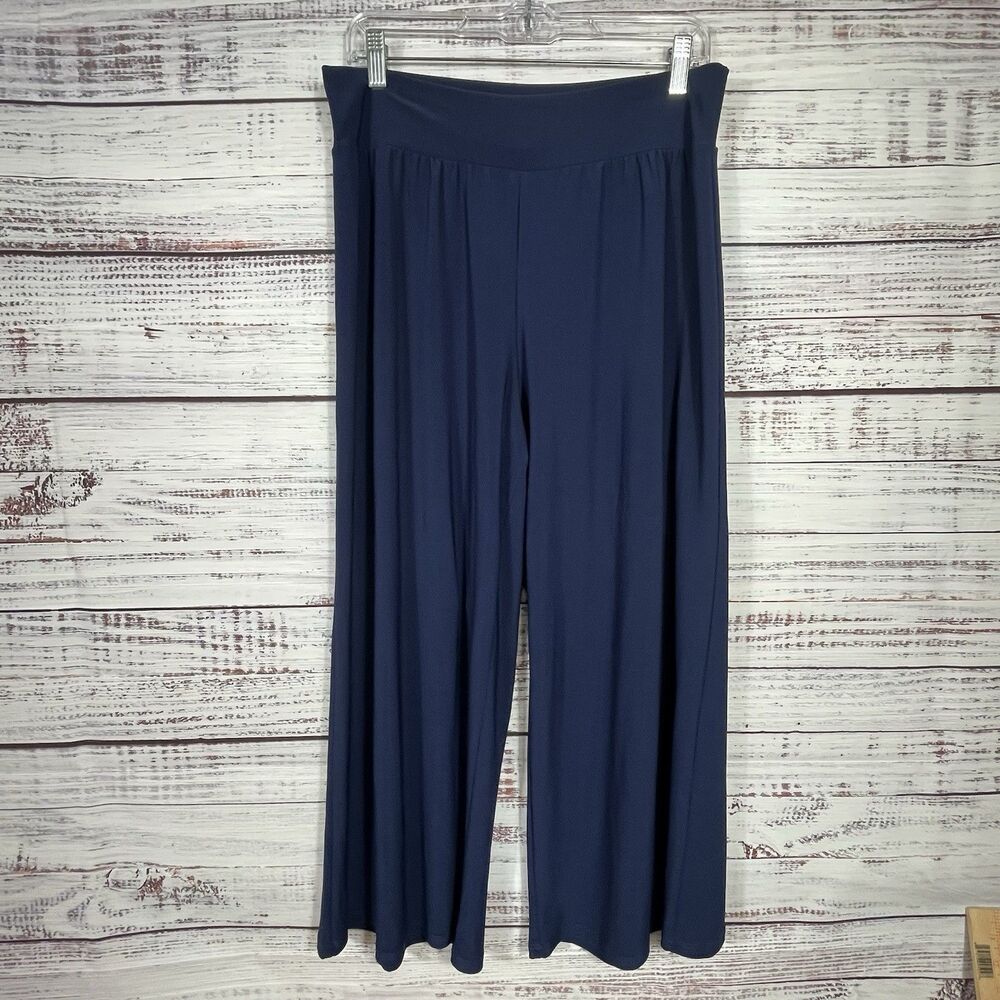 Clara Sun Woo Palazzo Pants Women XL Navy  Wide Leg Pull On Cropped USA Made
